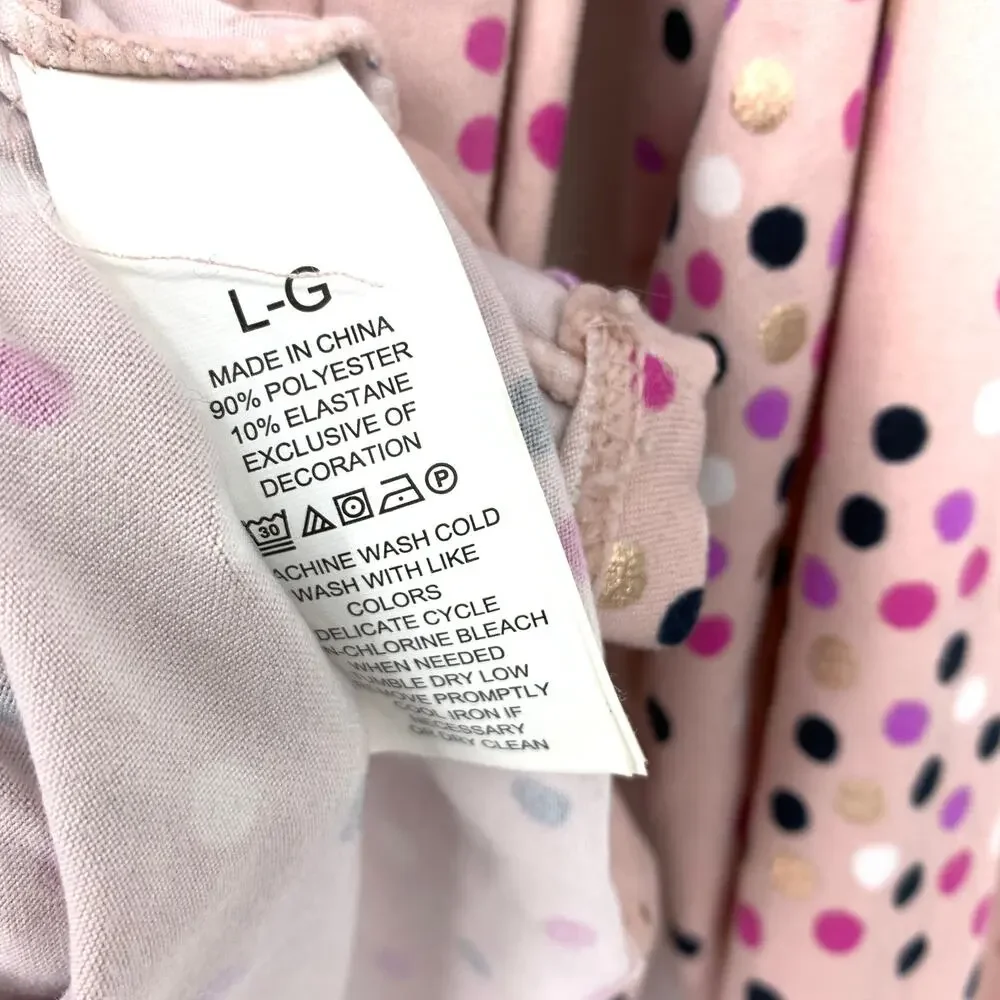 Kate Spade Pajama Set Womens Size L Pink Black Gold Polka Dot Novelty Print